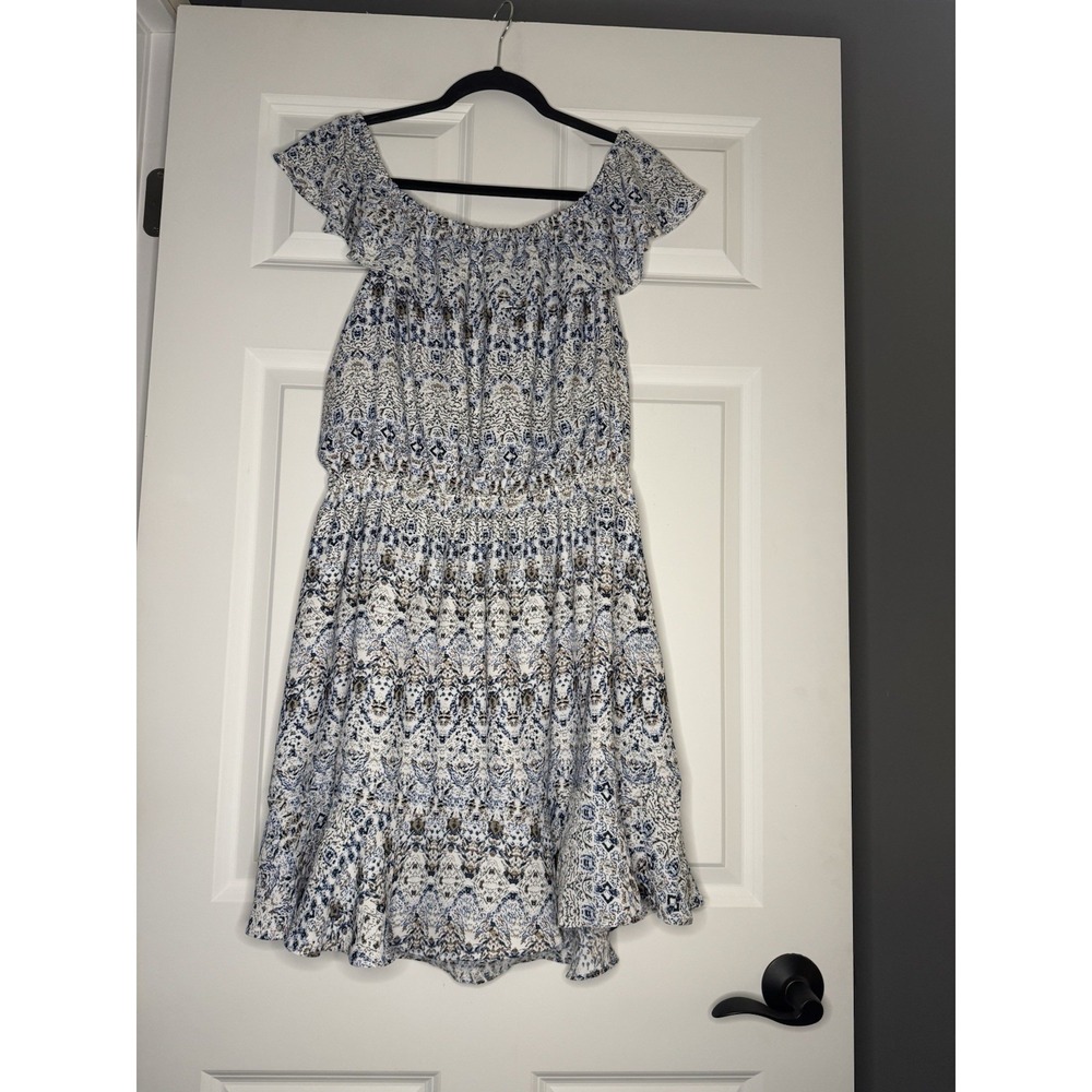 Elaine Rose Off The Shoulder Fit And Flare Ruffle Dress Multicolored Medium Nwt - Picture 1 of 2
